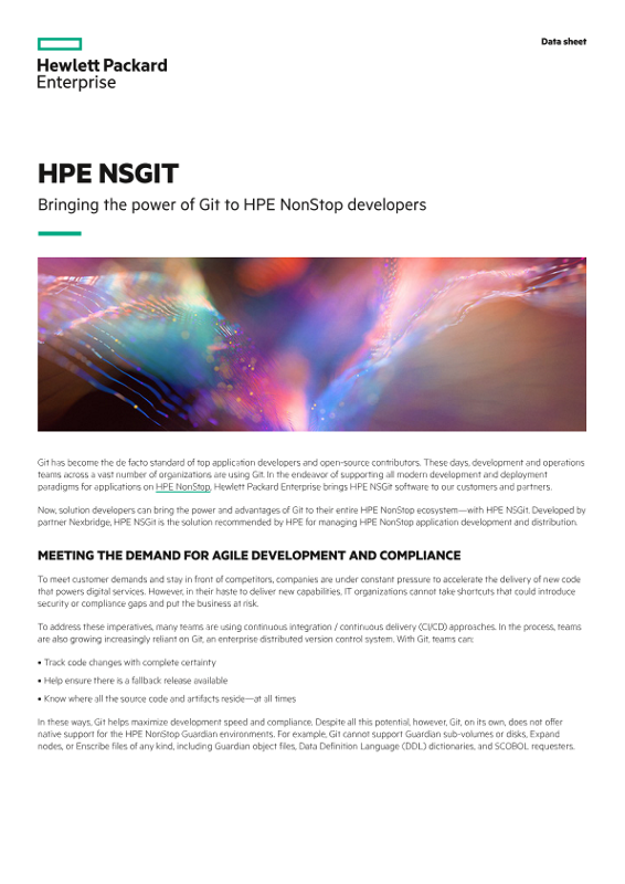 HPE NSGit – Bringing the power of Git to HPE NonStop developers data sheet thumbnail