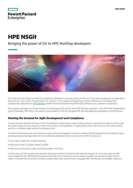 HPE NSGit – Bringing the power of Git to HPE NonStop developers data sheet thumbnail