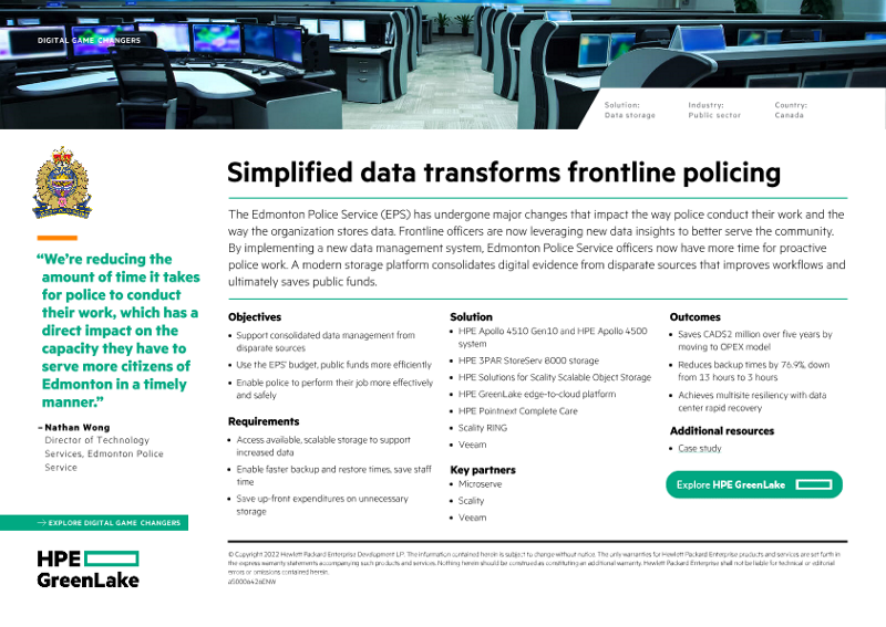 Simplified data transforms frontline policing – Edmonton Police Service (EPS) digital game changers one-page overview thumbnail