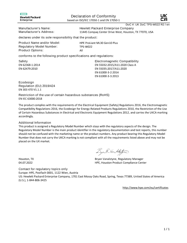 HPE ProLiant ML30 Gen10 Plus #UKDoC TPS-W022 thumbnail