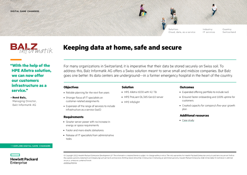 Keeping data at home, safe and secure – Balz Informatik AG digital game changers one-page overview thumbnail