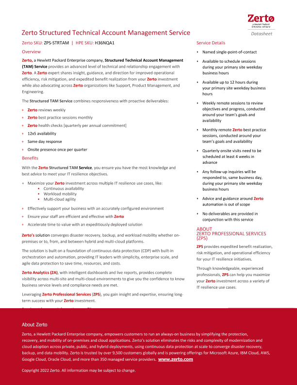 Zerto Structured TAM Service - Datasheet thumbnail