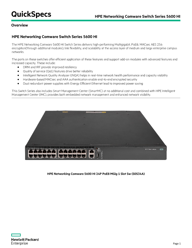 HPE FlexNetwork 5600HI Switch Series thumbnail