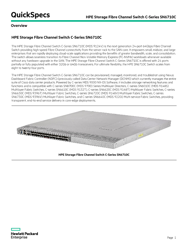HPE Storage Fibre Channel Switch C-Series SN6710C thumbnail