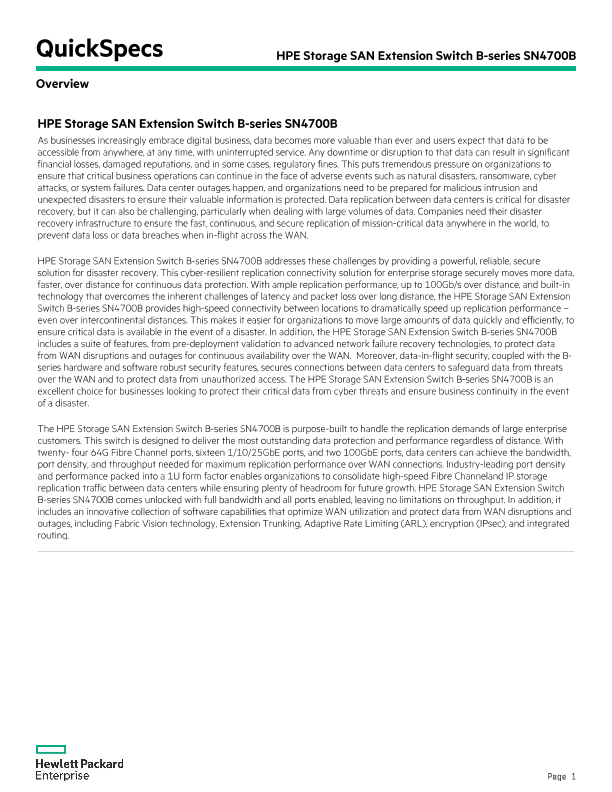 HPE Storage SAN Extension Switch B-series SN4700B thumbnail