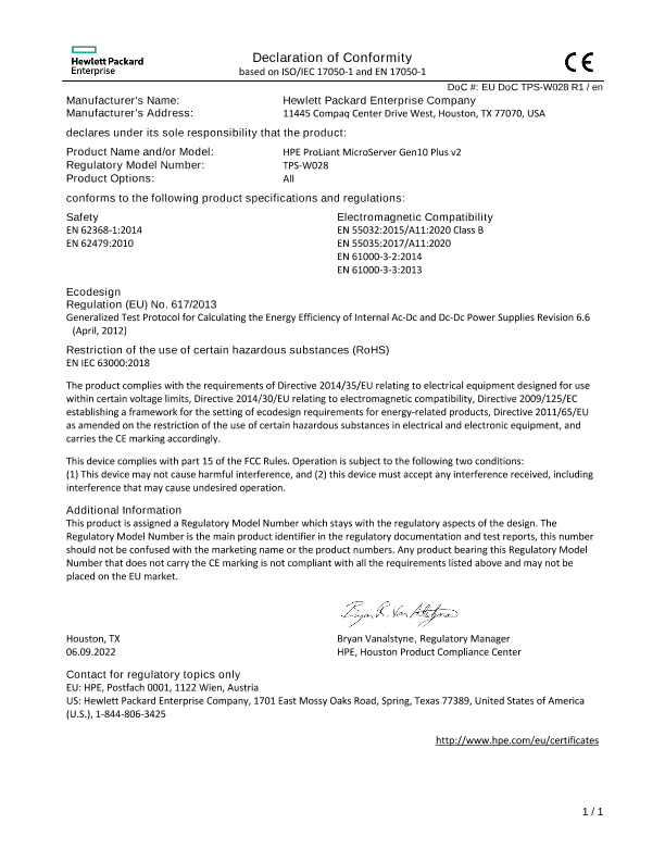 HPE ProLiant MicroServer Gen10 Plus v2 #EUDoC TPS-W028 thumbnail