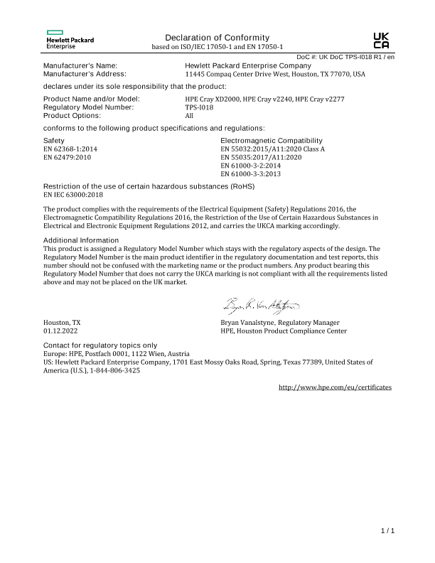 HPE Cray XD2000, HPE Cray v2240, HPE Cray v2277 #UKDoC TPS-I018