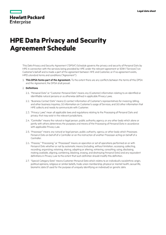 HPE Data privacy and security agreement schedule thumbnail