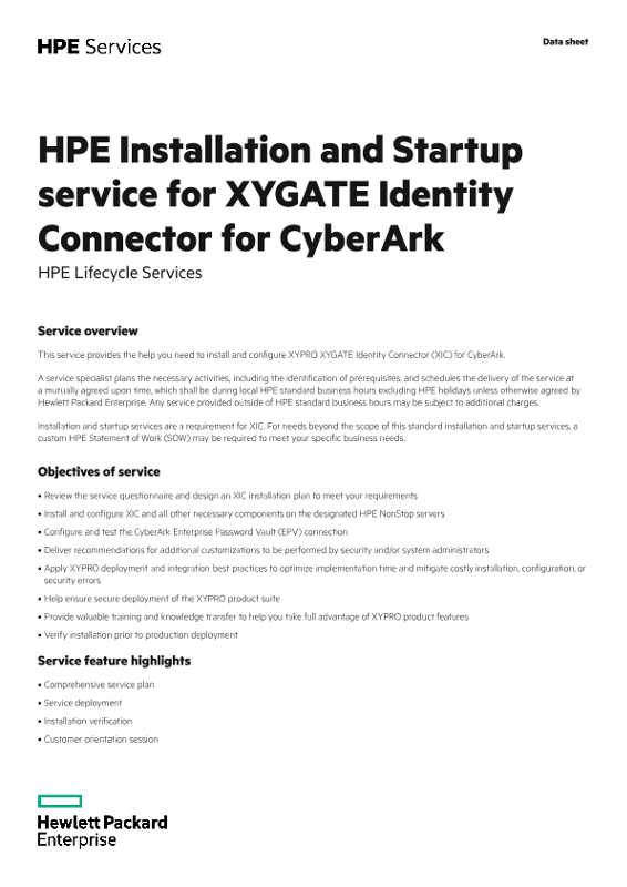 HPE Installation and Startup service for XYGATE Identity Connector for CyberArk thumbnail