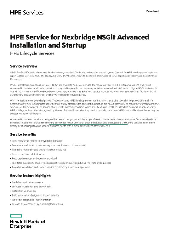 HPE Service for Nexbridge NSGit Advanced Installation and Startup thumbnail