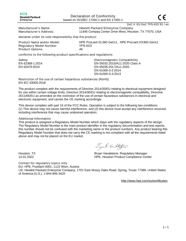HPE ProLiant DL360/ DX360 Gen11 #EUDoC TPS-I022 thumbnail
