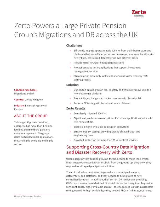 Zerto Powers a Large Private Pension Group's Migrations and DR across the UK thumbnail