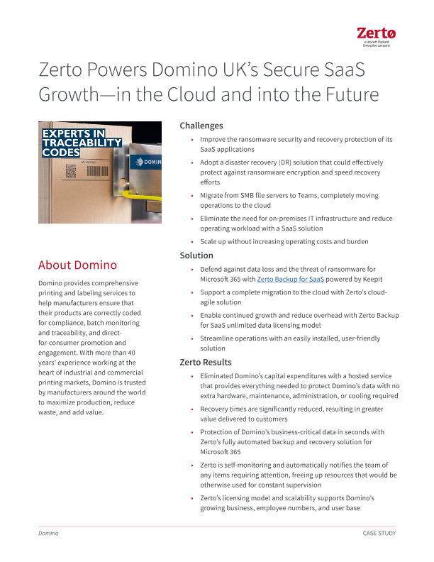 Zerto Powers Domino UK’s Secure SaaS Growth—in the Cloud and into the Future thumbnail