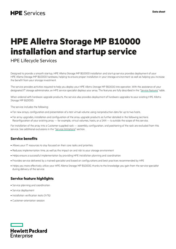 HPE GreenLake For Block Storage MP Installation And Startup Service