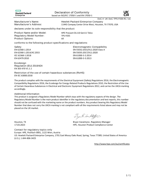 HPE ProLiant DL110 Gen11 Telco #UKDoC TPS-F035 thumbnail