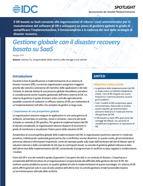 Gestione globale con il disaster recovery basato su SaaS thumbnail