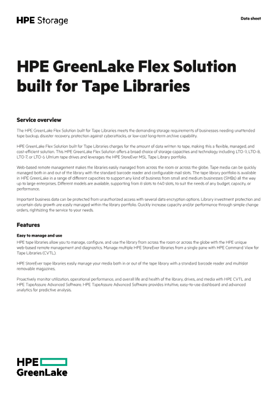 HPE GreenLake Flex Solution built for Tape Libraries thumbnail