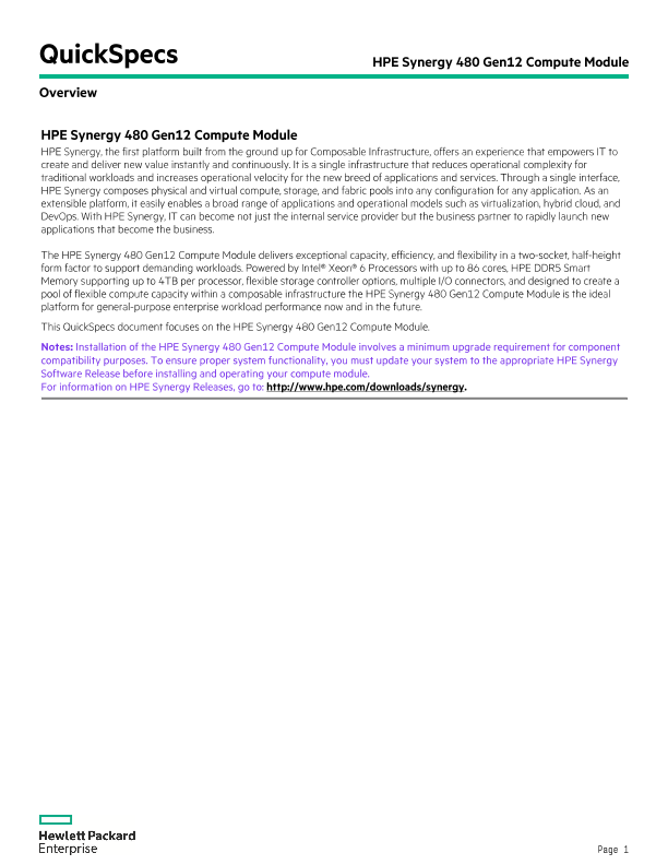 HPE Synergy 480 Gen12 Compute Module QuickSpecs thumbnail