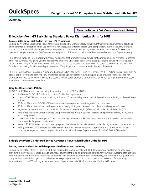 Enlogic by nVent G3 Enterprise Power Distribution Units for HPE thumbnail