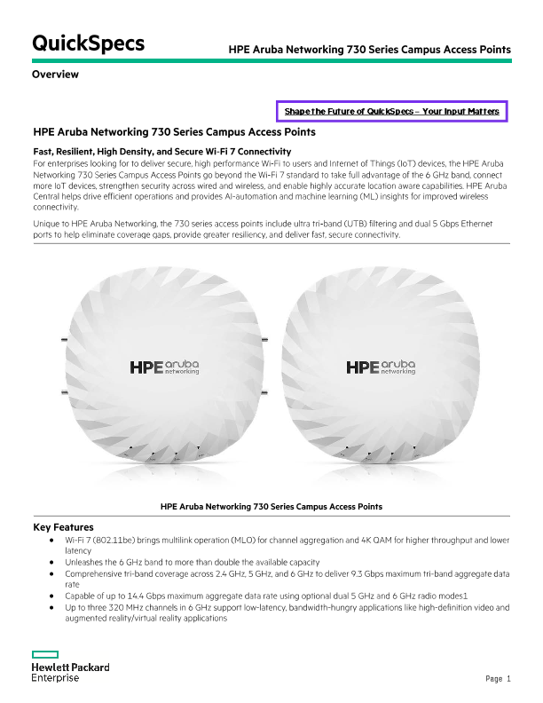 HPE Aruba Networking 730 Series Campus Access Points thumbnail