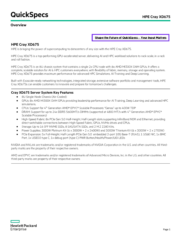 HPE Cray XD675 QuickSpecs thumbnail