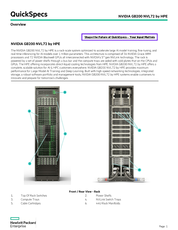 NVIDIA GB200 NVL72 by HPE QuickSpecs thumbnail