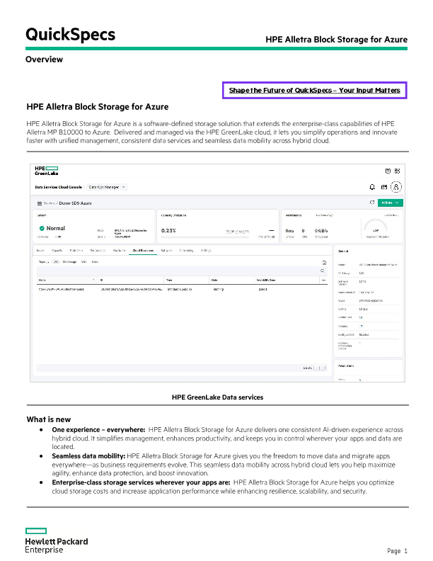 HPE Alletra Block Storage for Azure QuickSpecs thumbnail