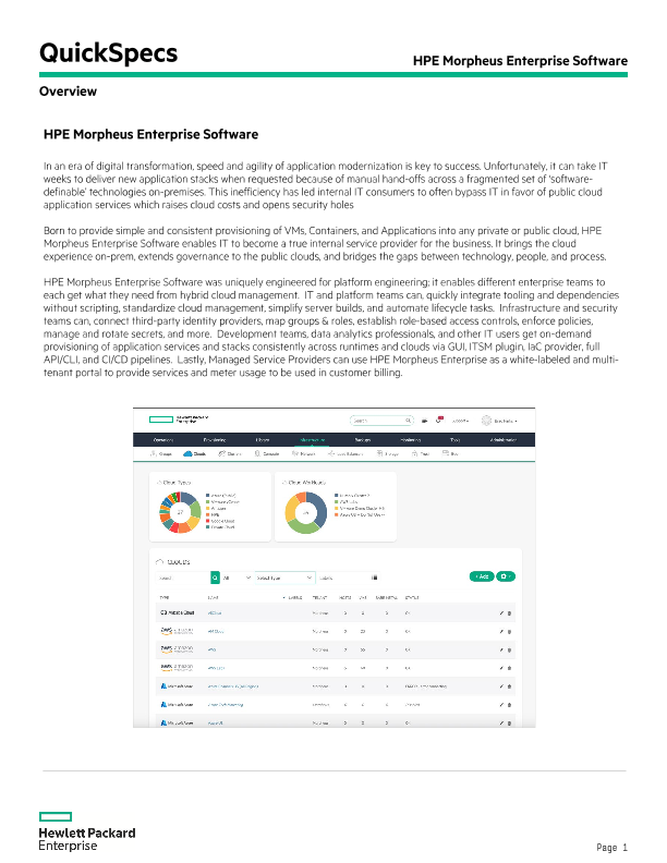 HPE Morpheus Enterprise Software QuickSpecs thumbnail