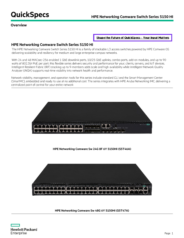 HPE Networking Comware Switch Series 5150 HI thumbnail