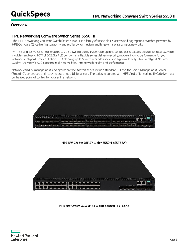 HPE Networking Comware Switch Series 5550 HI thumbnail