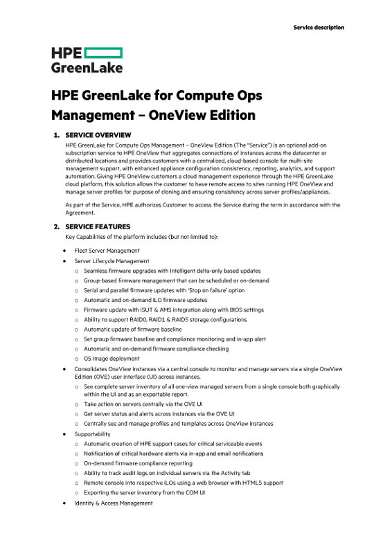 HPE GreenLake For Compute Ops Management – OneView Edition