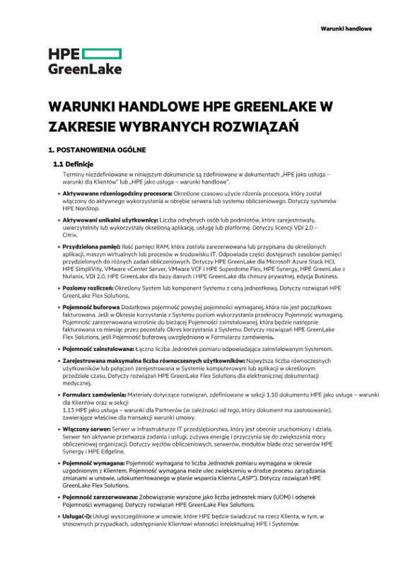 HPE GreenLake Commercial Terms For Select Solutions