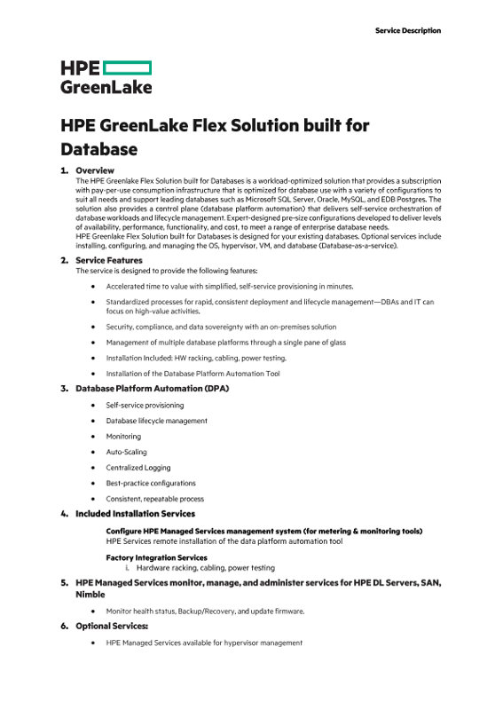 HPE GreenLake Flex Solutions Built For Databases