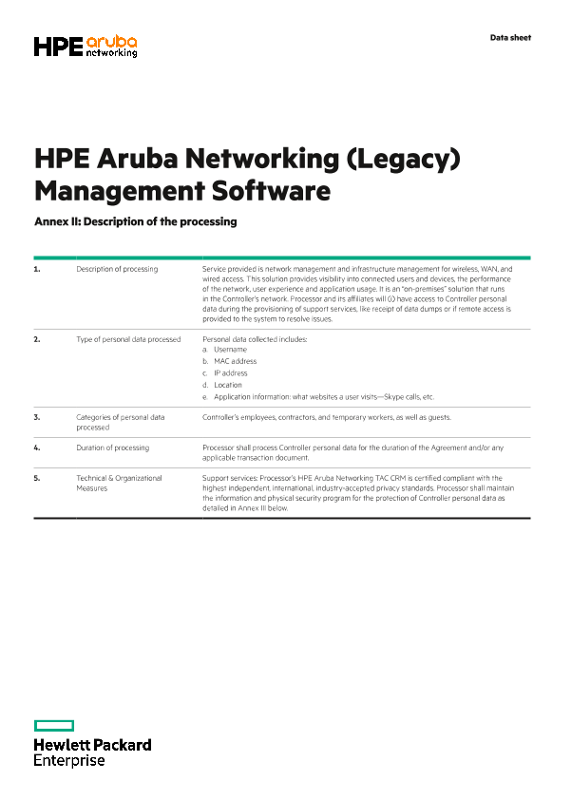 HPE Aruba Networking (Legacy) Management Software Annex II and III thumbnail
