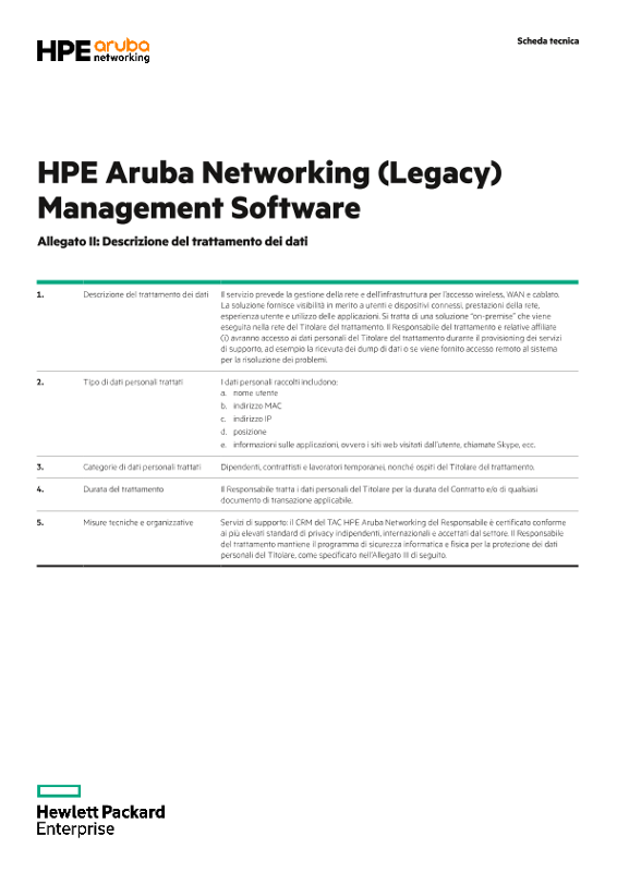 Allegato II e III di HPE Aruba Networking (Legacy) Management Software thumbnail