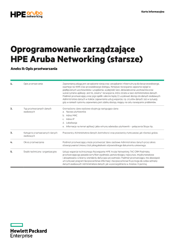 Oprogramowanie zarządzające HPE Aruba Networking (starsze) – załącznik II i III thumbnail