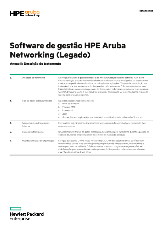 Software de gestão HPE Aruba Networking (Legado) Anexo II e III thumbnail