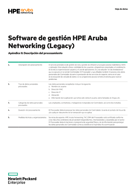 Software de gestión HPE Aruba Networking (Legacy) Apéndice II y III thumbnail