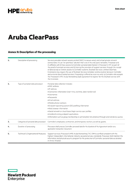 HPE Aruba Networking ClearPass Annex II and III thumbnail