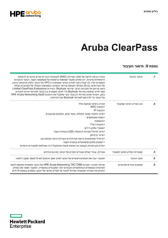 Aruba ClearPass –נספח II ונספח III thumbnail