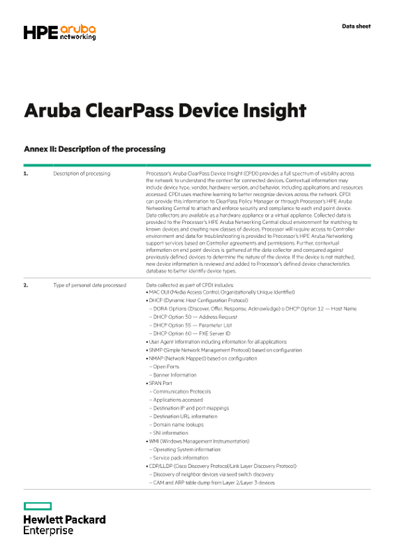 HPE Aruba Networking ClearPass Device Insight Annex II and III thumbnail