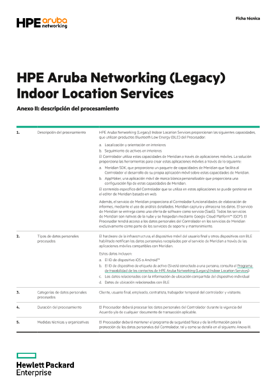 Anexos II y III de HPE Aruba Networking (Legacy) Indoor Location Services thumbnail