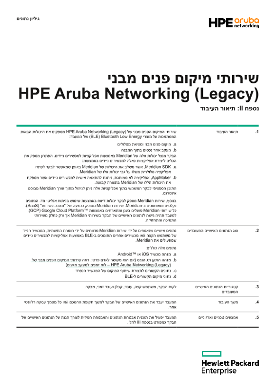 שירותי מיקום פנים מבני HPE Aruba Networking (Legacy), נספח II ו-III thumbnail