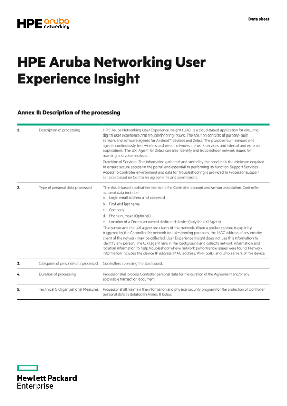 HPE Aruba Networking User Experience Insight Annex II and III thumbnail