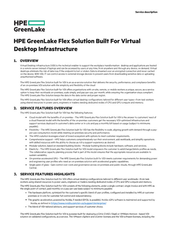 HPE GreenLake Flex Solutions Built For Virtual Desktop Infrastructure