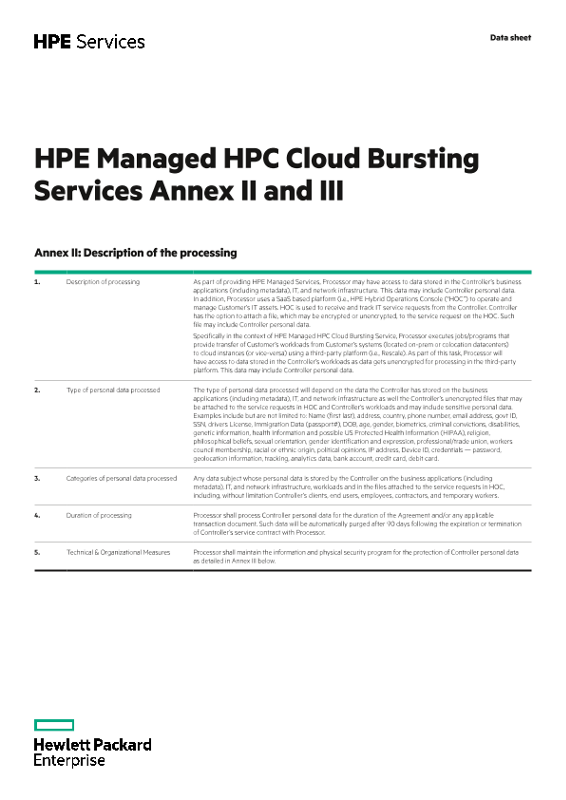 HPE Managed HPC Cloud Bursting Services Annex II and III thumbnail