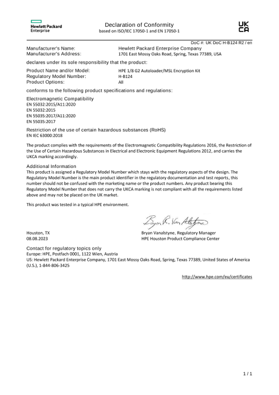 HPE 1/8 G2 Autoloader/MSL Encryption Kit UKDoC HB124