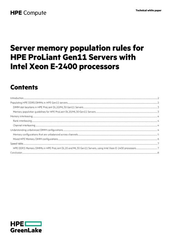 Server memory population rules for hpe proliant gen11 servers with