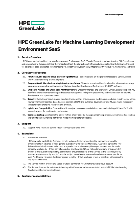 HPE GreenLake for Machine Learning Development Environment SaaS thumbnail