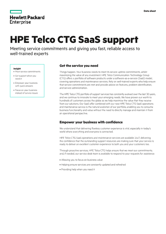 HPE Telco CTG SaaS support